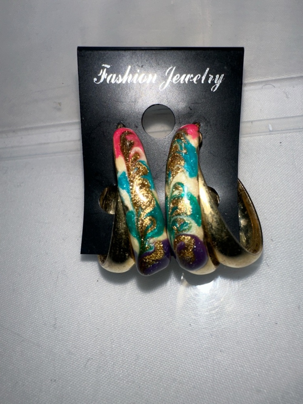 Fashion Jewelry Multicolor Gold-Tone Hoop Earrings